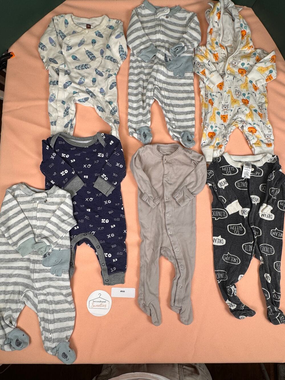 Baby Boy Newborn Sleepers Bundle 7 Pc Footed Pajamas Hooded Romper Lot SKU #950